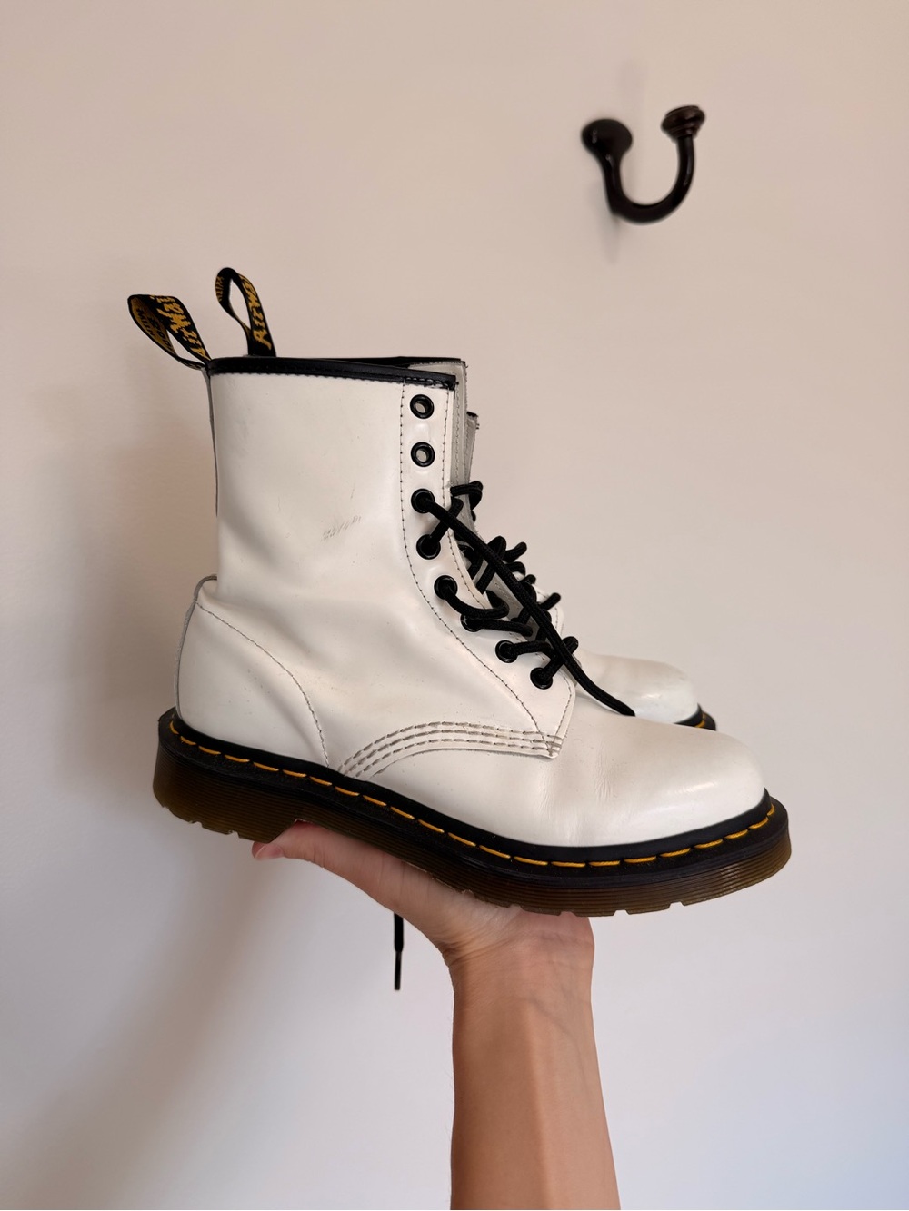 Dr. Martens White Leather Combat Boots — Size 7